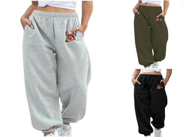 stage wear women39s bottom sweatpants joggers pants workout high waisted yoga with pockets2220204, Black;red